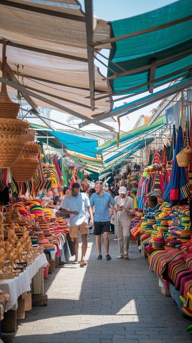 Local artisans weaving straw hats and bags at the bustling Nassau Straw Market