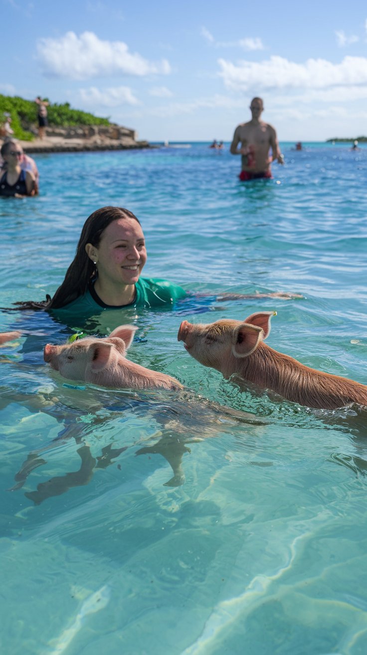 Swimming with Pigs at Pig Beach