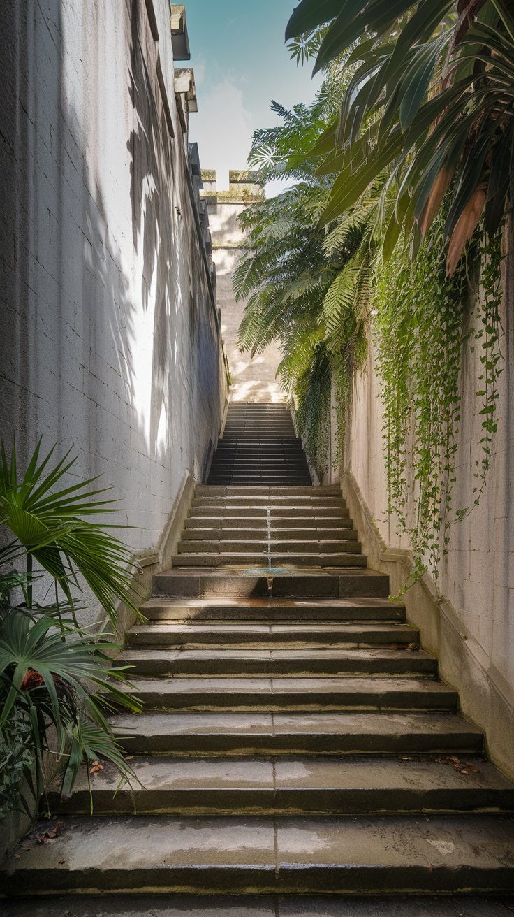 66 limestone steps of Queen's Staircase surrounded by lush tropical vegetation in Nassau