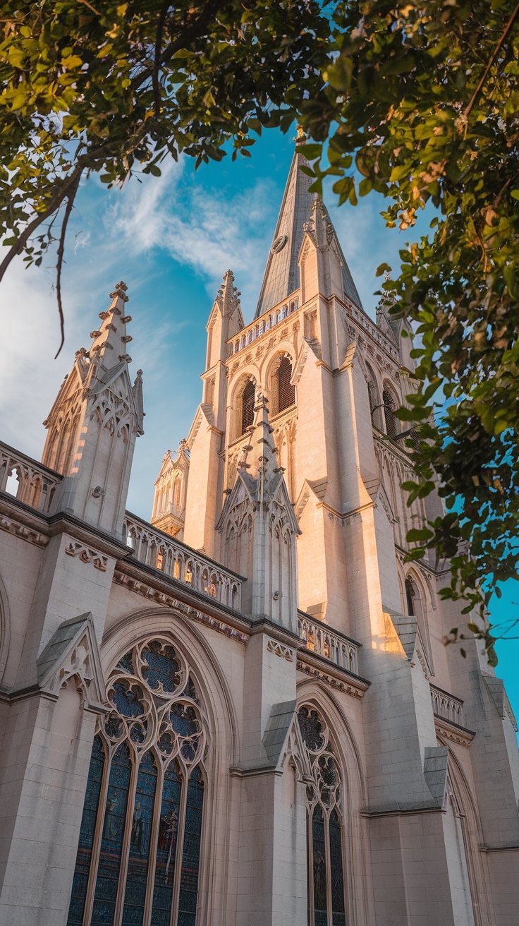 Gothic arches and stained glass windows inside historic Christ Church Cathedral Nassau