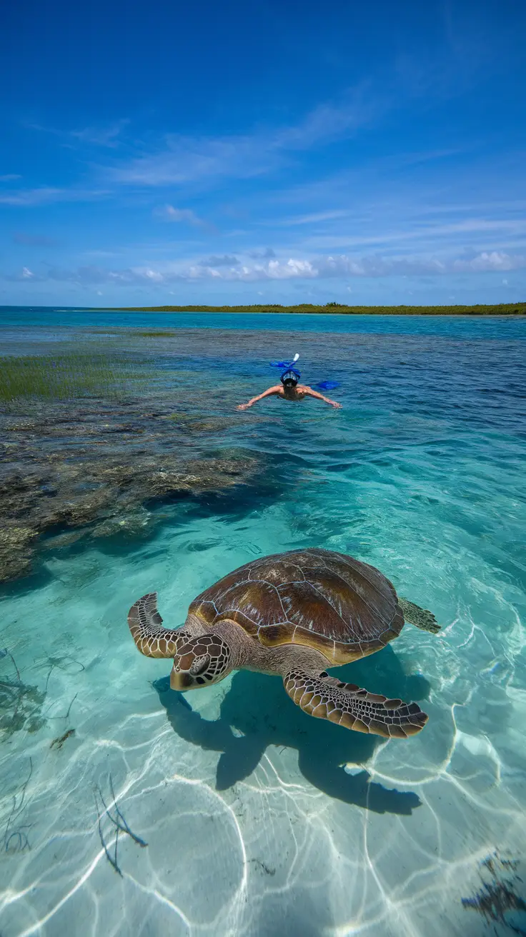 Xcalak is a remote marine reserve 90 minutes from the port where adventurous travelers can snorkel with wild sea turtles, eagle rays, and potentially even manatees.