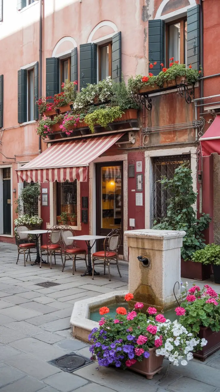 Charming courtyard with a cute cafe in Venice