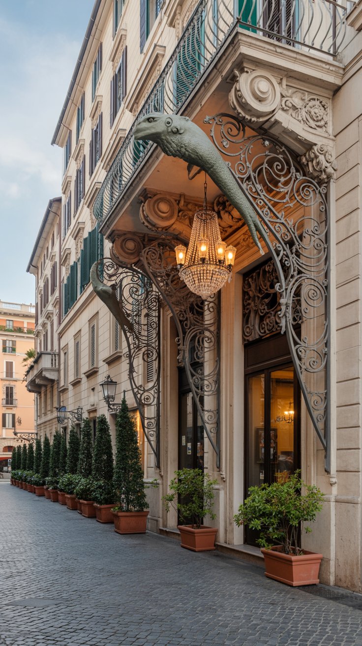 Quartiere Coppedè is a tiny architectural quarter that blends Art Nouveau, Baroque, and total whimsy.
Why It’s Perfect for Photos The buildings are wild. Think chandeliers hanging outside, oversized lizards sculpted into facades, and ironwork that looks like it stepped out of a fairy tale.