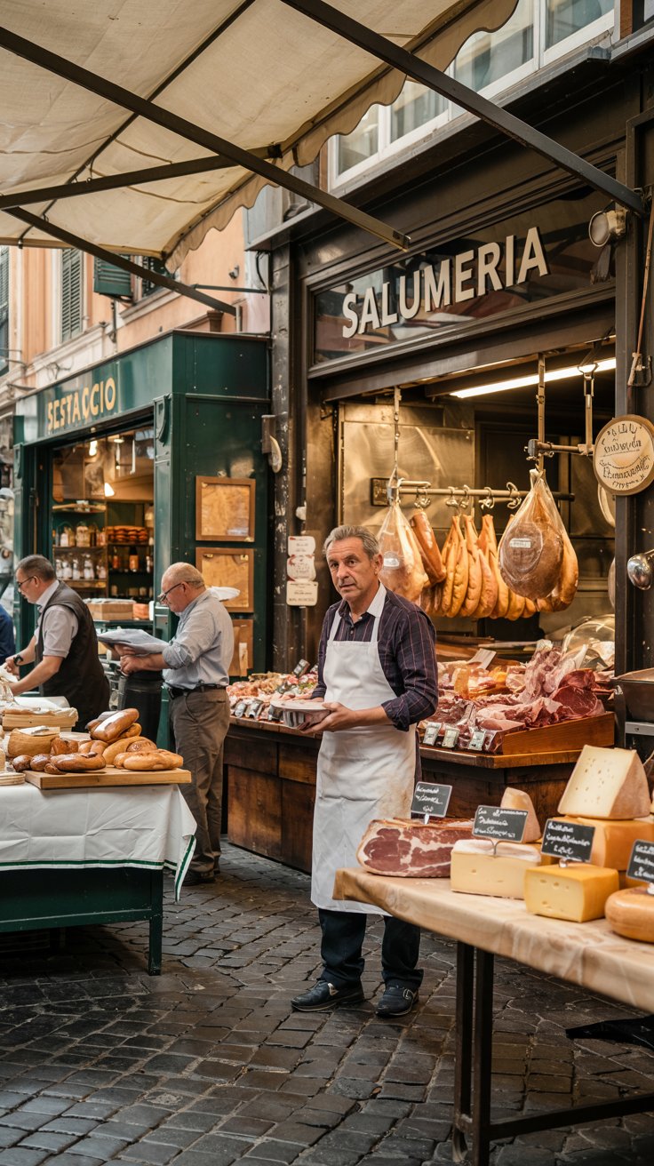 Rome’s original food market Testaccio, with butchers, bakers, and cheese purveyors