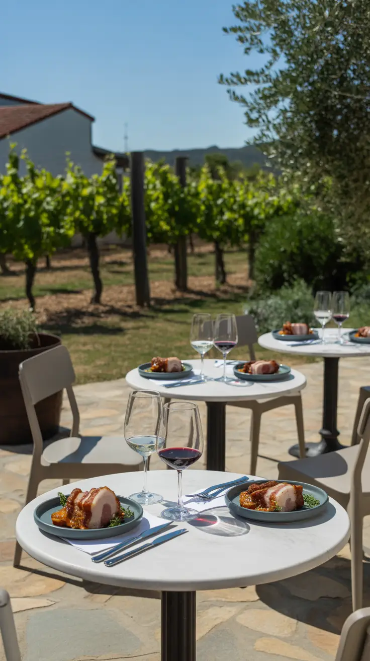 Attached to a winery, this taverna blends traditional cuisine with elegant plating; enjoy local wines and pork belly in a serene garden.