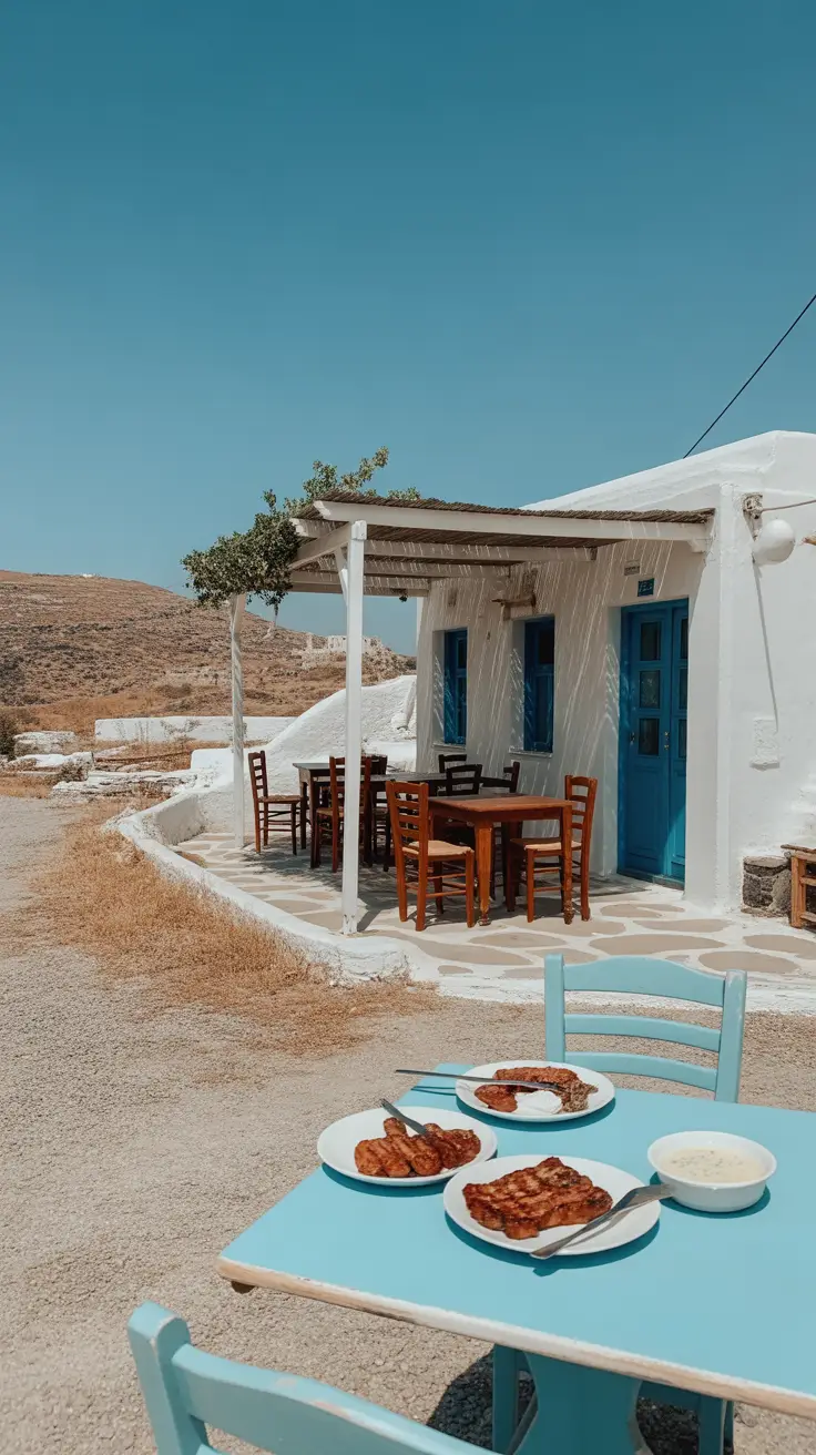 Located near the ancient ruins of Akrotiri, this quaint taverna stands out for its grilled meats and Santorini’s signature white eggplant dip.
