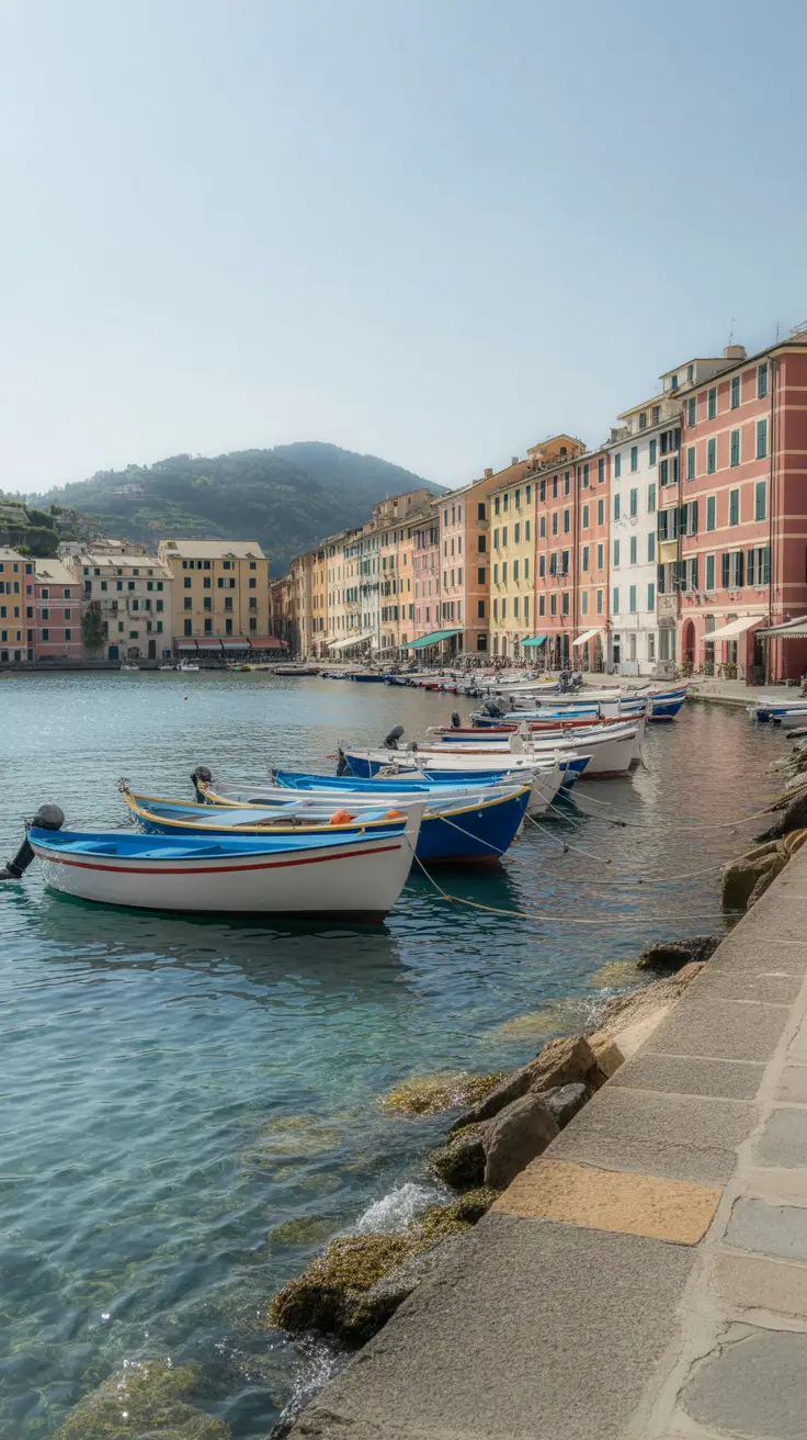 Big text overlay saying: Unmissable Day Trips from Genoa Port. It's designed to immediately grab attention with its thick, distinctive lettering set prominently in a big dark colored box, utilizing a simple yet striking bold white color for the text. Surrounding this eye-catching typography, a collage of vibrant images.