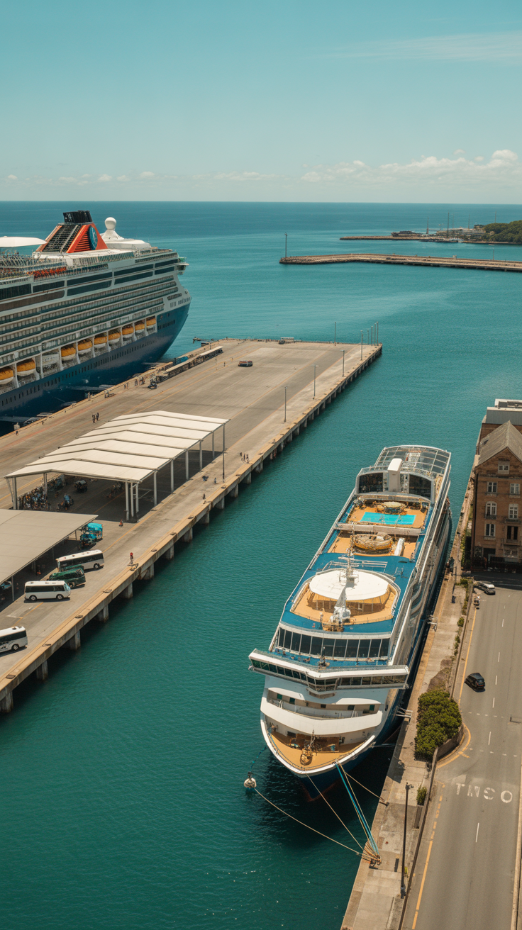 Details the two main cruise terminals—Melville Street and Carenage Pier—outlining facilities, experiences, pros, and cons of each.