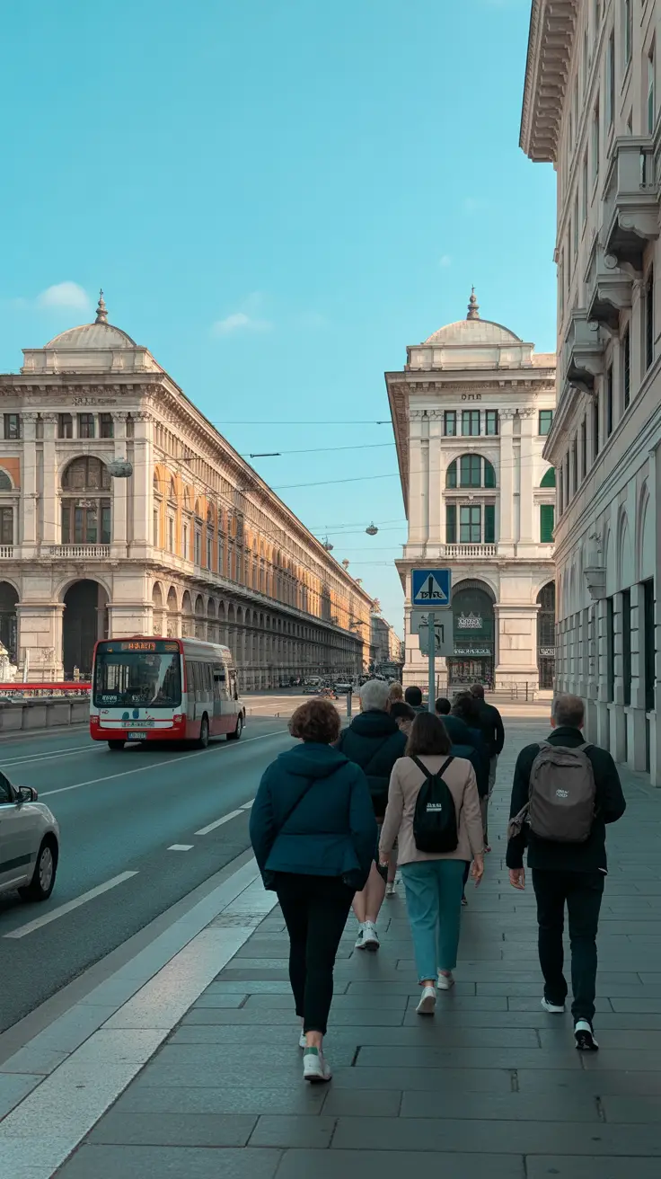Big text overlay saying: 5 Must-See Palaces Near Genoa Port. It's designed to immediately grab attention with its thick, distinctive lettering set prominently in a big dark colored box, utilizing a simple yet striking bold white color for the text. Surrounding this eye-catching typography, a collage of vibrant images.