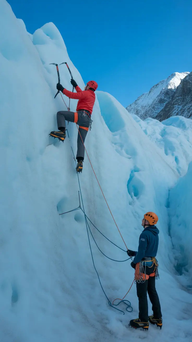 Scale walls of glacier ice with guided climbing tours, perfect for thrill-seekers looking to conquer frozen terrain with professional gear and instruction.