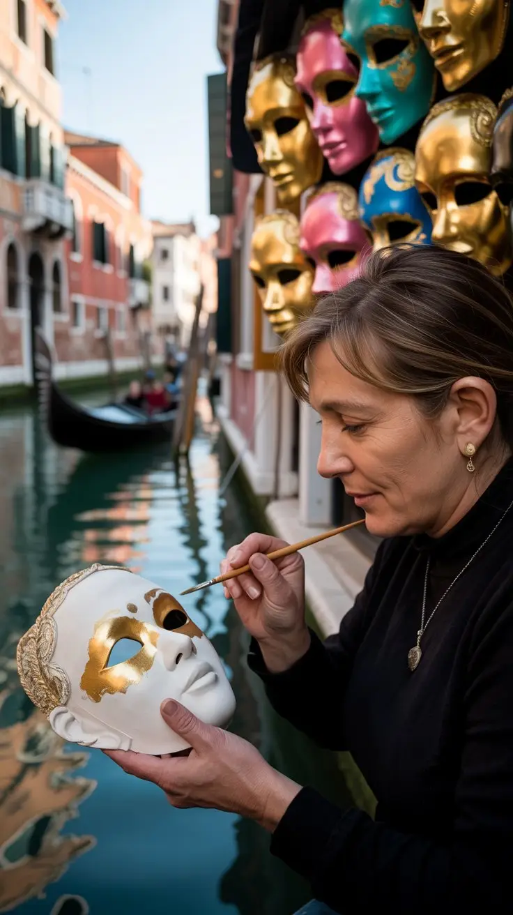 I wandered down a canal I swear wasn't there before — Rio della Paluda (go ahead, try to find it — that’s half the fun). A woman selling handmade masks waved me over and taught me how to gild gold leaf. She told me her family had been here for eight generations. Then she gave me one small mask and whispered,