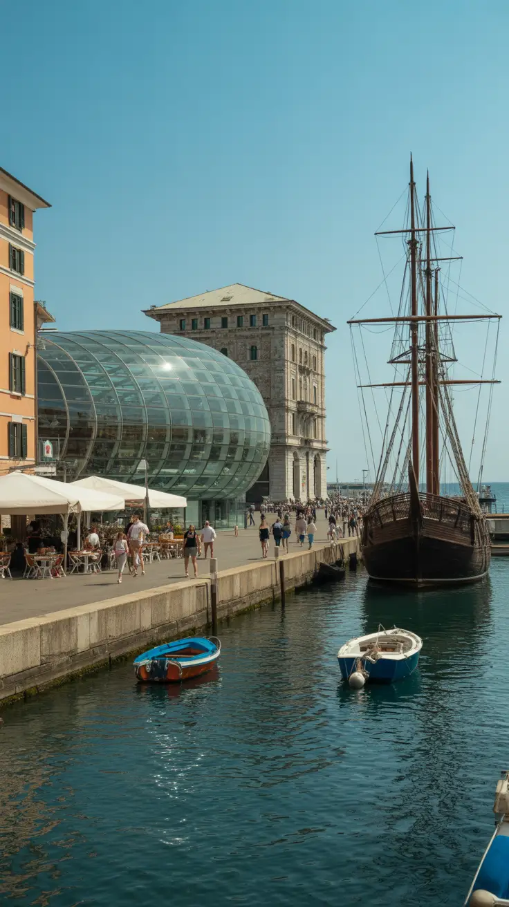 A revitalized harbor area blending history and culture, offering waterfront walks, an aquarium, pirate ship, and spritz-worthy people-watching spots.