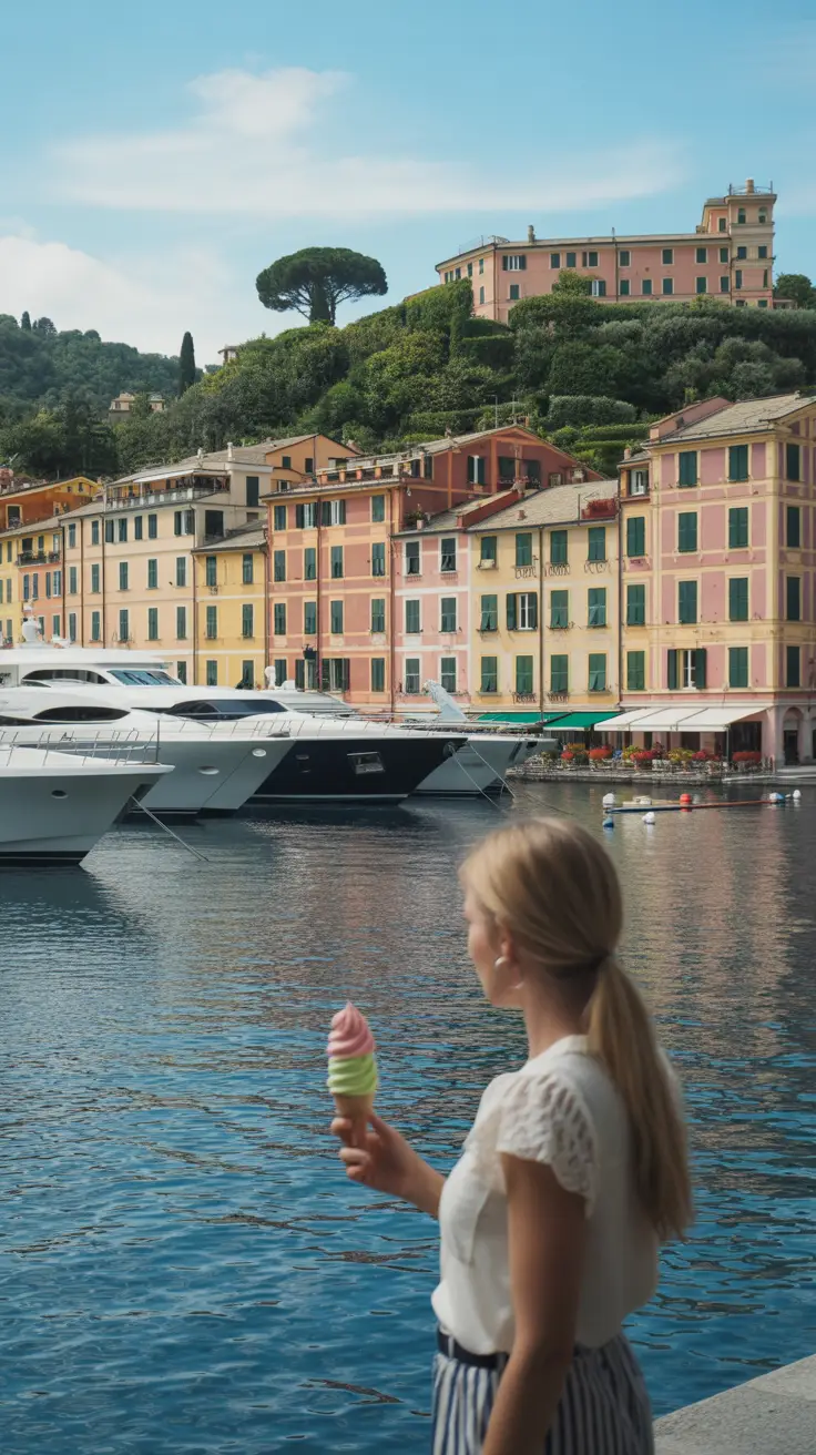 Big text overlay saying: Unmissable Day Trips from Genoa Port. It's designed to immediately grab attention with its thick, distinctive lettering set prominently in a big dark colored box, utilizing a simple yet striking bold white color for the text. Surrounding this eye-catching typography, a collage of vibrant images.