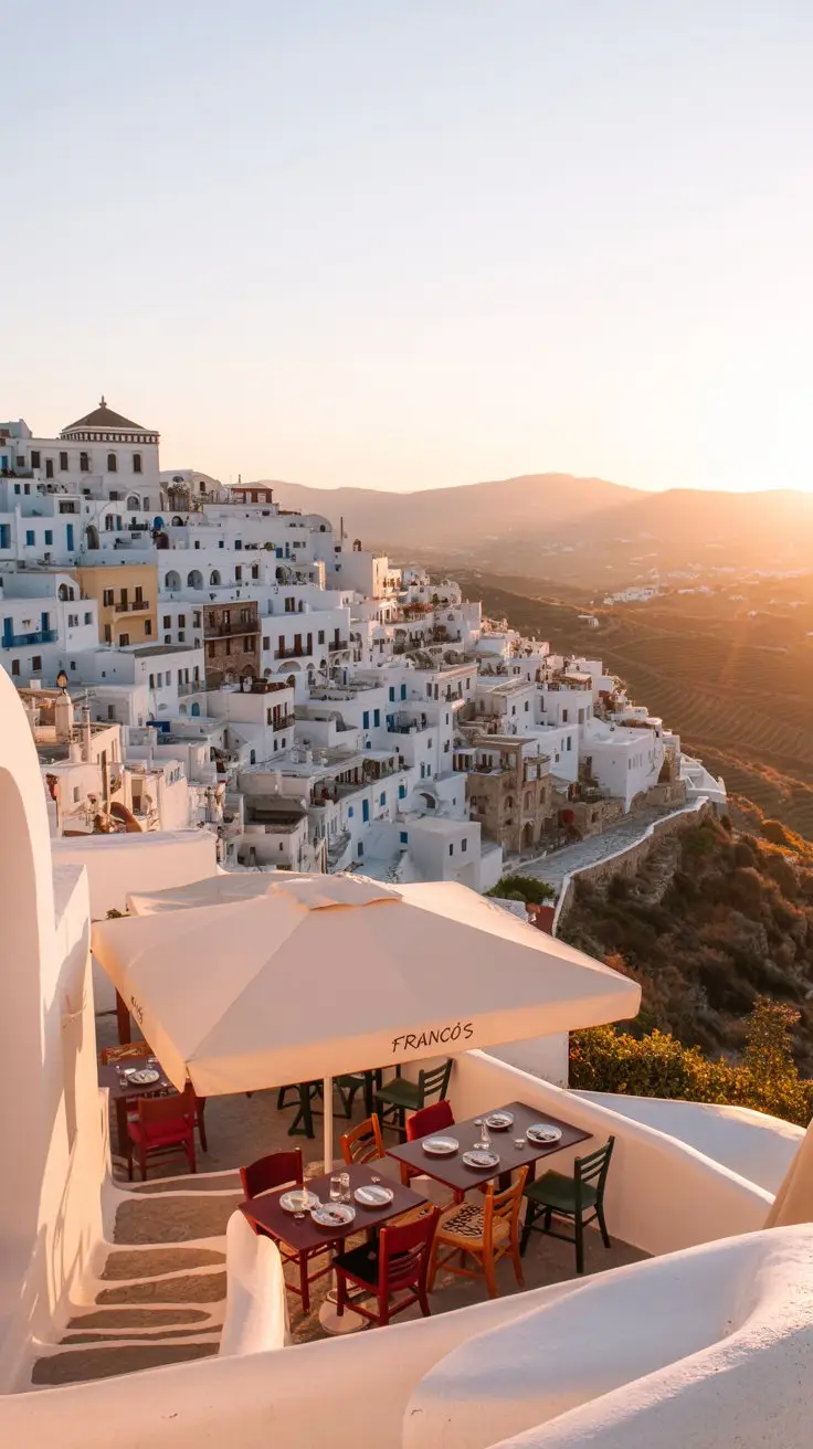 A quiet hilltop village offering panoramic views and a peaceful sunset experience, best enjoyed with a treat from a local café or bakery.