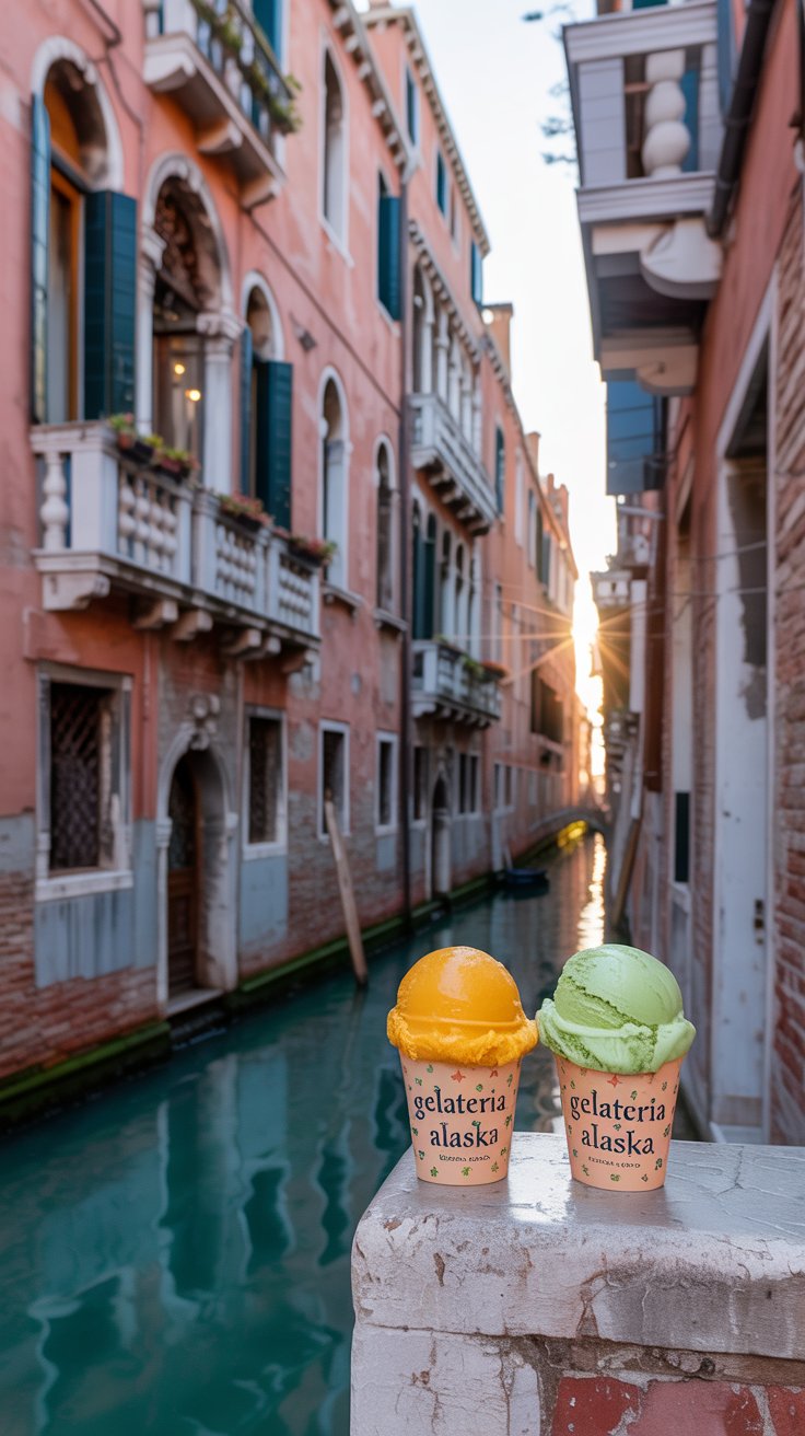 Rio della Madoneta canal with gelato icecream in forground