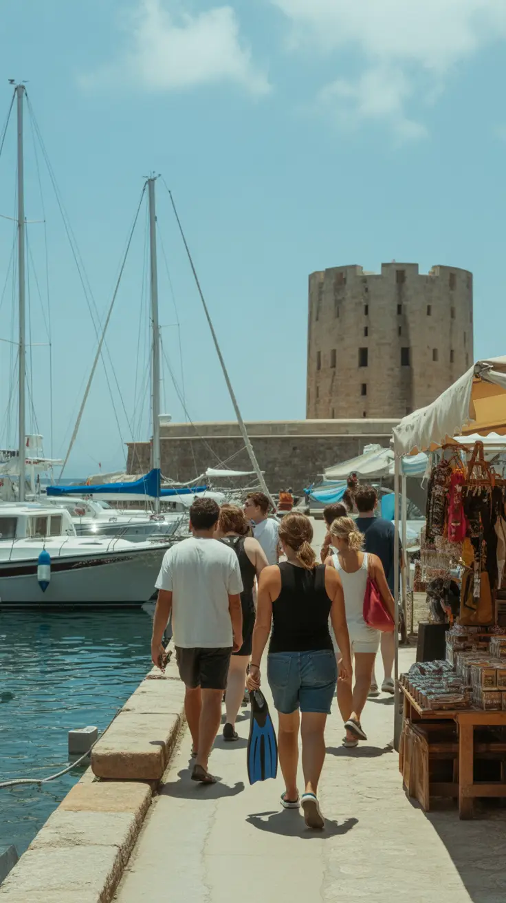 Suggests nearby attractions and walking routes, including scenic harbor strolls, local markets, historical sites, and unique underwater experiences.