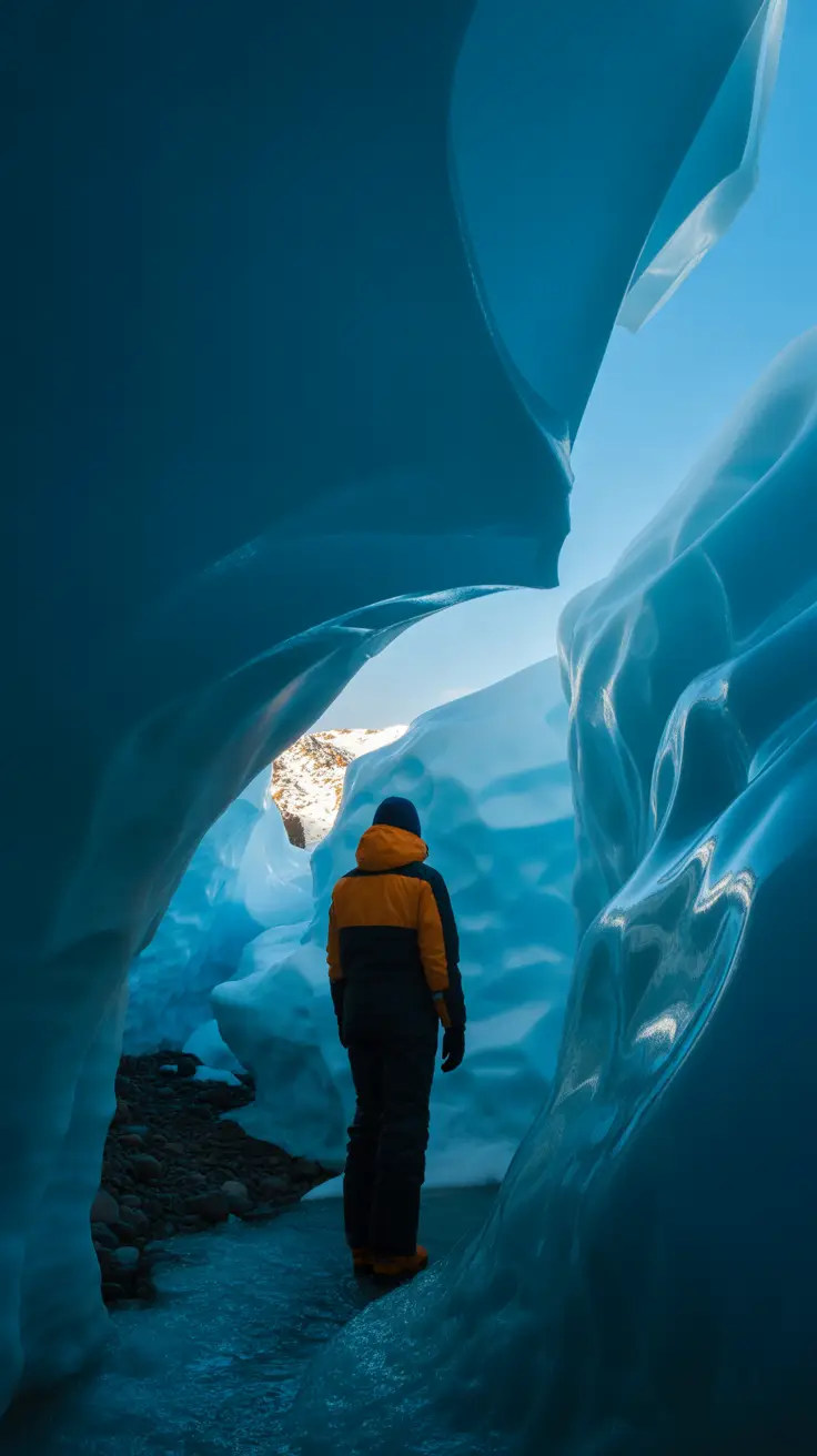 Enter surreal, glowing blue caves carved within the Mendenhall Glacier—a rare and fleeting natural wonder best explored with expert guides.