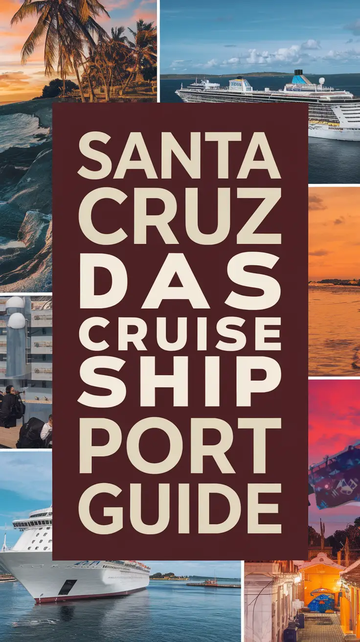 Santa Cruz das Flores Cruise Ship Port Guide with bold white text over a dark box, surrounded by a vibrant collage of realistic images showcasing the port and surroundings; designed to immediately capture attention with strong, distinctive typography.