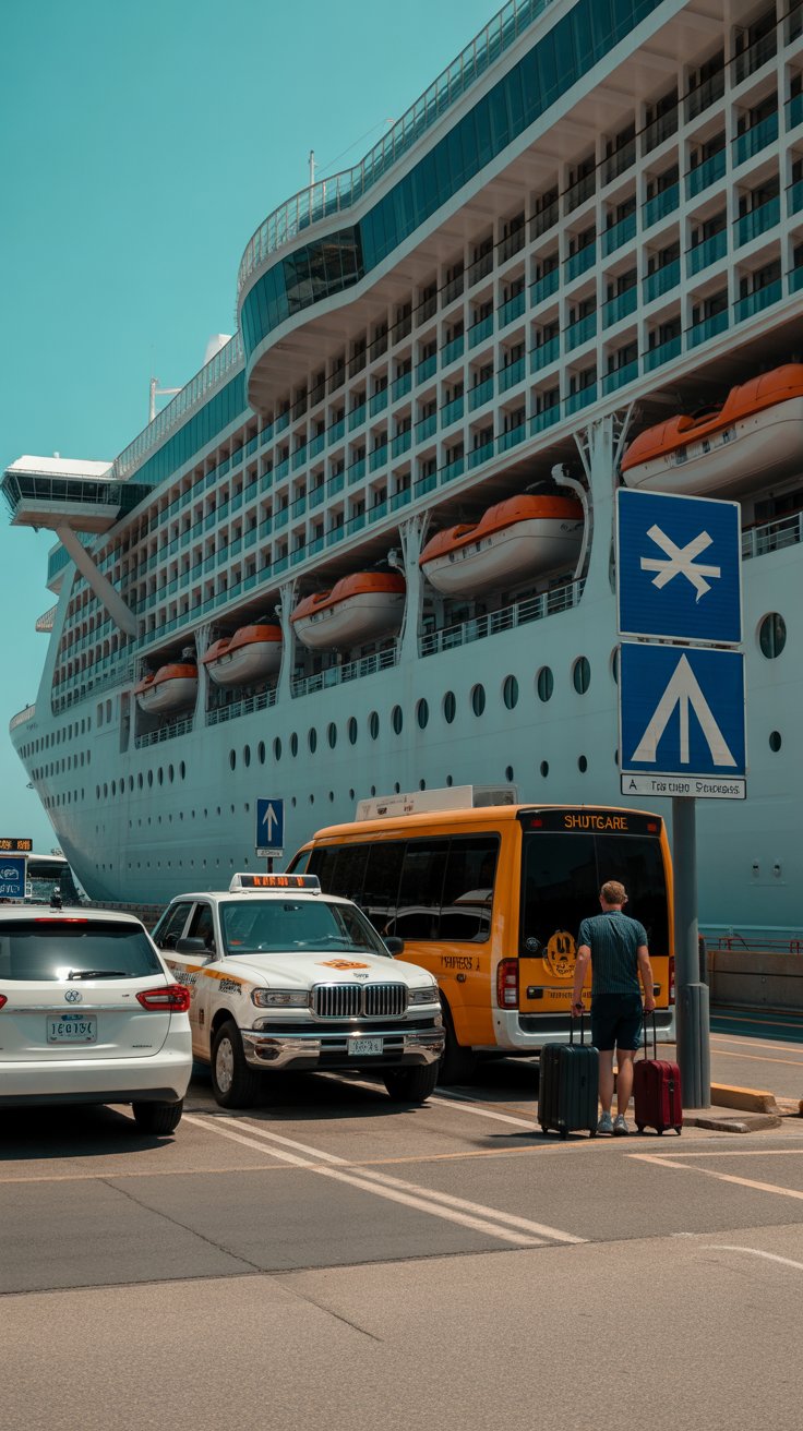 Details various ways to reach the port, including taxis, buses, ferries, and shuttles, with cost, time, and usage tips.