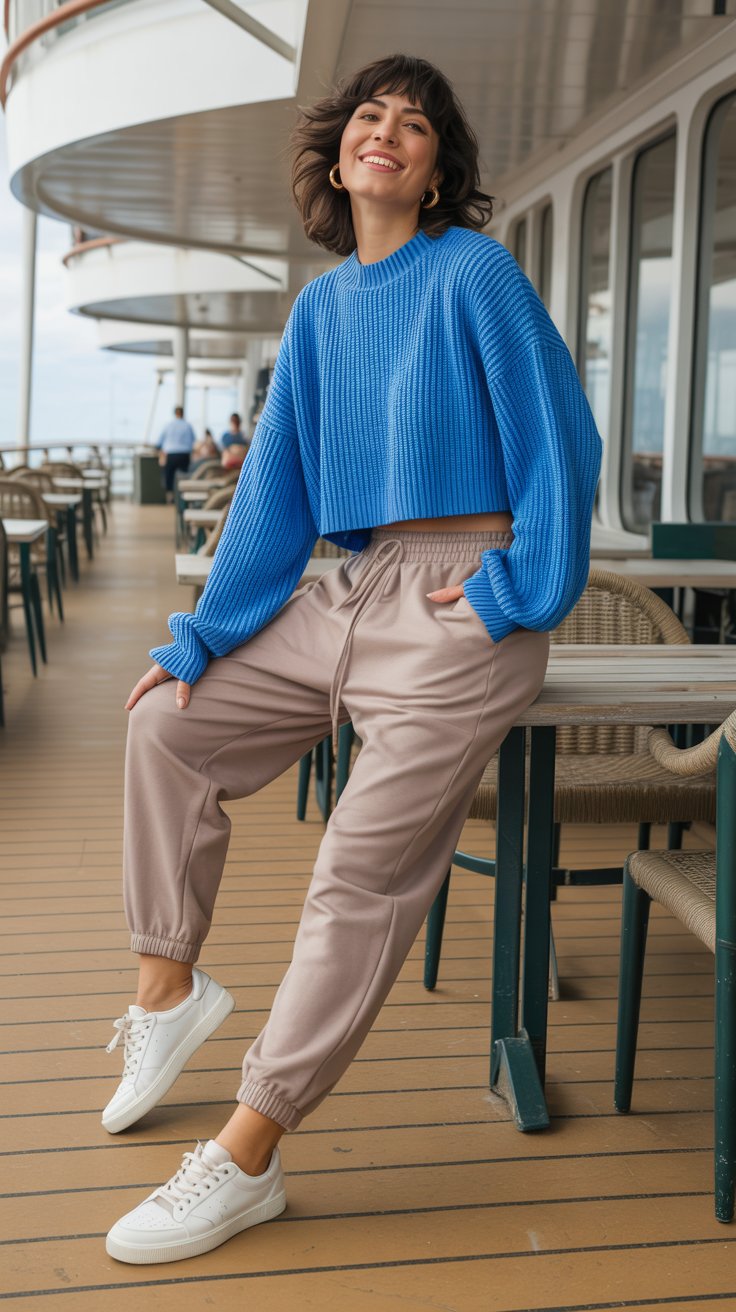Casual joggers outfit for Alaskan cruise in July
