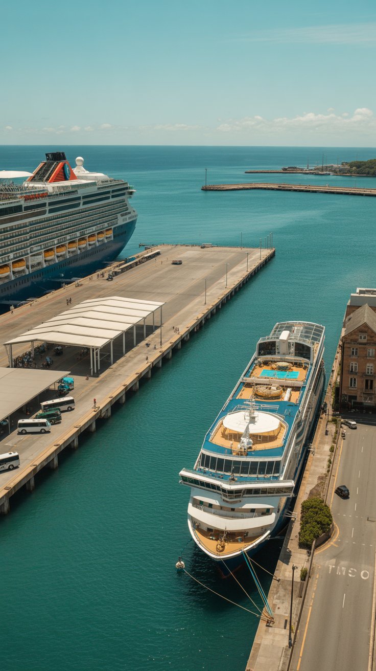 Details the two main cruise terminals—Melville Street and Carenage Pier—outlining facilities, experiences, pros, and cons of each.