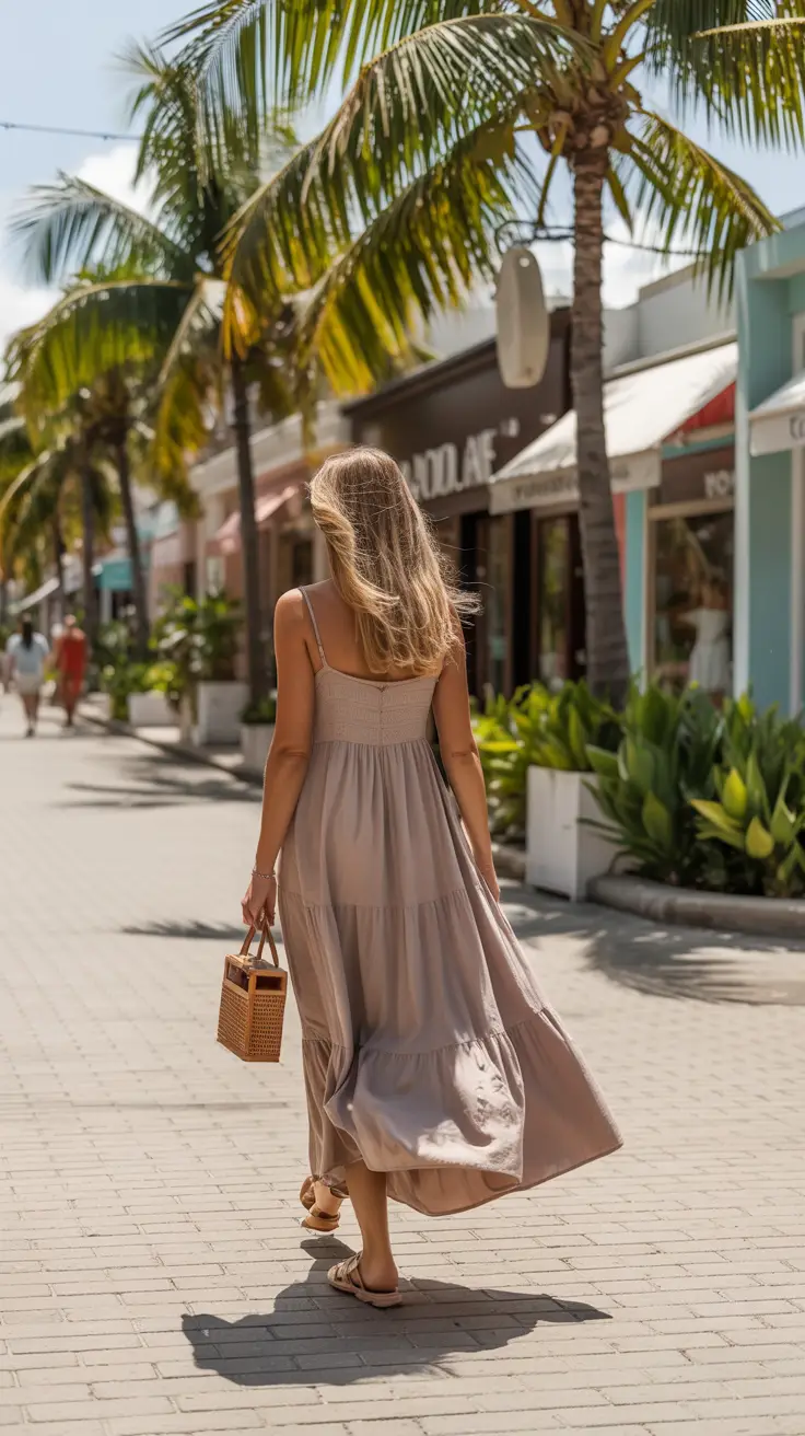 A vibrant lifestyle advertisement showcasing a curated collection of ten stylish outfits perfect for an Aruba cruise, displayed as a visually appealing collage against a backdrop of a pristine turquoise beach and crystal-clear ocean. Each outfit is artfully arranged on tanned, diverse models posed naturally in various beach settings – lounging on a sunbed, strolling along the shore, or enjoying a sunset cocktail – creating a dynamic and aspirational feel. A large, bold text overlay prominently reads "10 Aruba Cruise Outfit Ideas" in a clean, modern sans-serif font, strategically positioned at the top of the image with a subtle drop shadow to ensure readability and draw the viewer's eye, conveying a sense of effortless style and tropical vacation bliss. The overall aesthetic is bright, airy, and luxurious, emphasizing the beauty of Aruba and inspiring viewers to plan their next cruise with confidence and impeccable fashion.