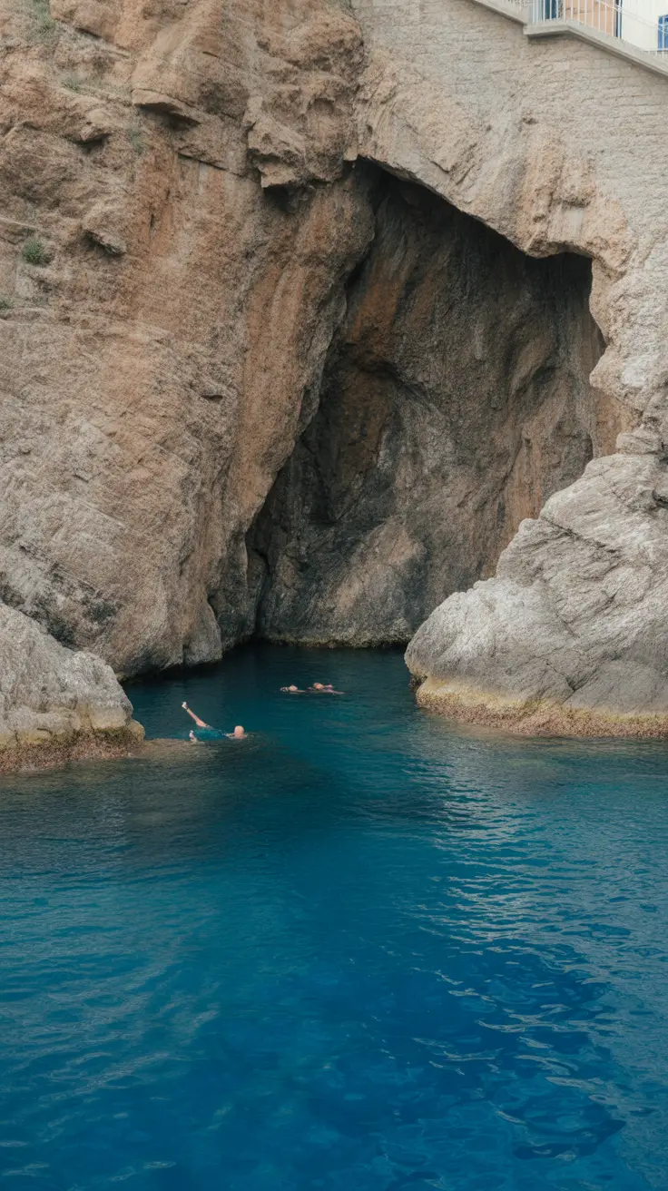 A photo collage of hidden swimming spots featuring crystal-clear waters, submerged rocks and trees, turquoise waterfalls, and a lush green forest background with sunlight filtering through the leaves; overlaid with large text reading "Secret Swim Spots Locals Won’t Share".