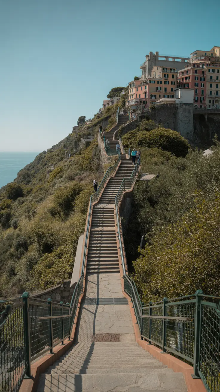 Big text overlay saying: Cinque Terre Hike That Changed Everything. It's designed to immediately grab attention with its thick, distinctive lettering set prominently in a big dark colored box, utilizing a simple yet striking bold white color for the text. Surrounding this eye-catching typography, a collage of vibrant images.
