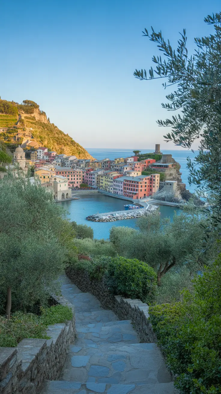 Cinque Terre Hike That Changed Everything, bold white text in thick distinctive lettering over a dark background box, surrounded by a vibrant collage of realistic travel and hiking imagery capturing the scenic beauty and transformative journey.