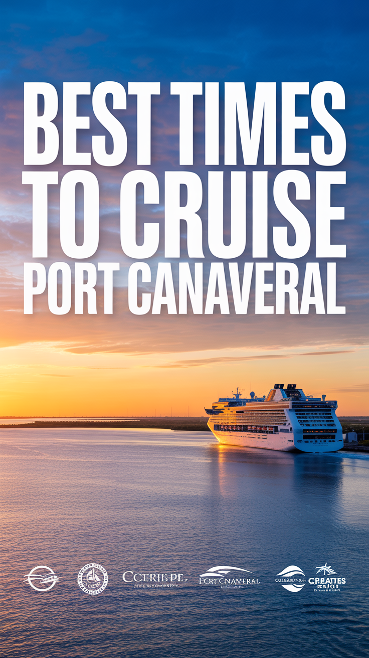 A vibrant lifestyle scene of a cruise ship departing Port Canaveral at sunset, with golden skies and calm ocean, evoking relaxation and adventure.