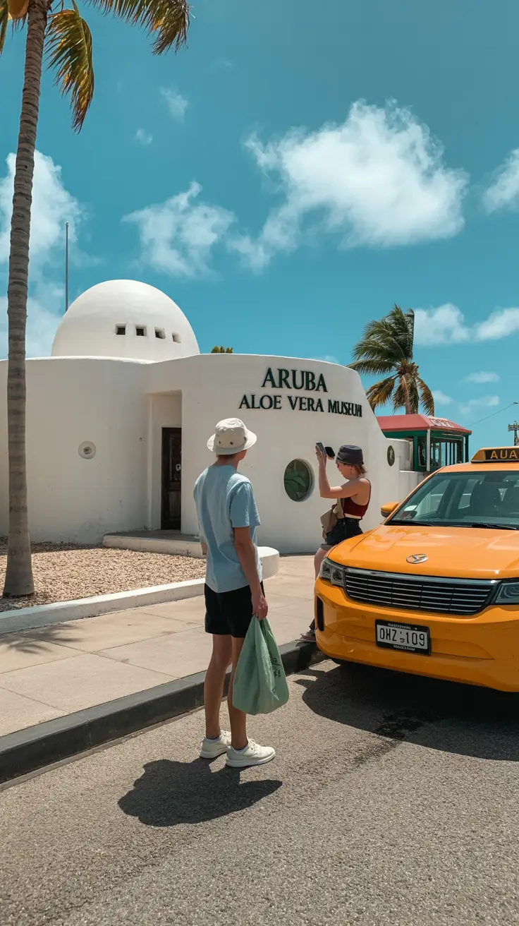 A visually striking lifestyle advertisement for Aruba cruises features a panoramic sunset beach scene with turquoise water gently lapping against pristine white sand. Bold, modern text reading "8 Aruba Cruise Mistakes to Avoid" is superimposed diagonally, slightly transparent to allow the warm sunset hues of orange, pink, and blue to show through. A small, elegant "Aruba Cruises" logo sits subtly in the bottom corner, creating an aspirational and informative mood that entices travelers with the promise of an idyllic Caribbean getaway.