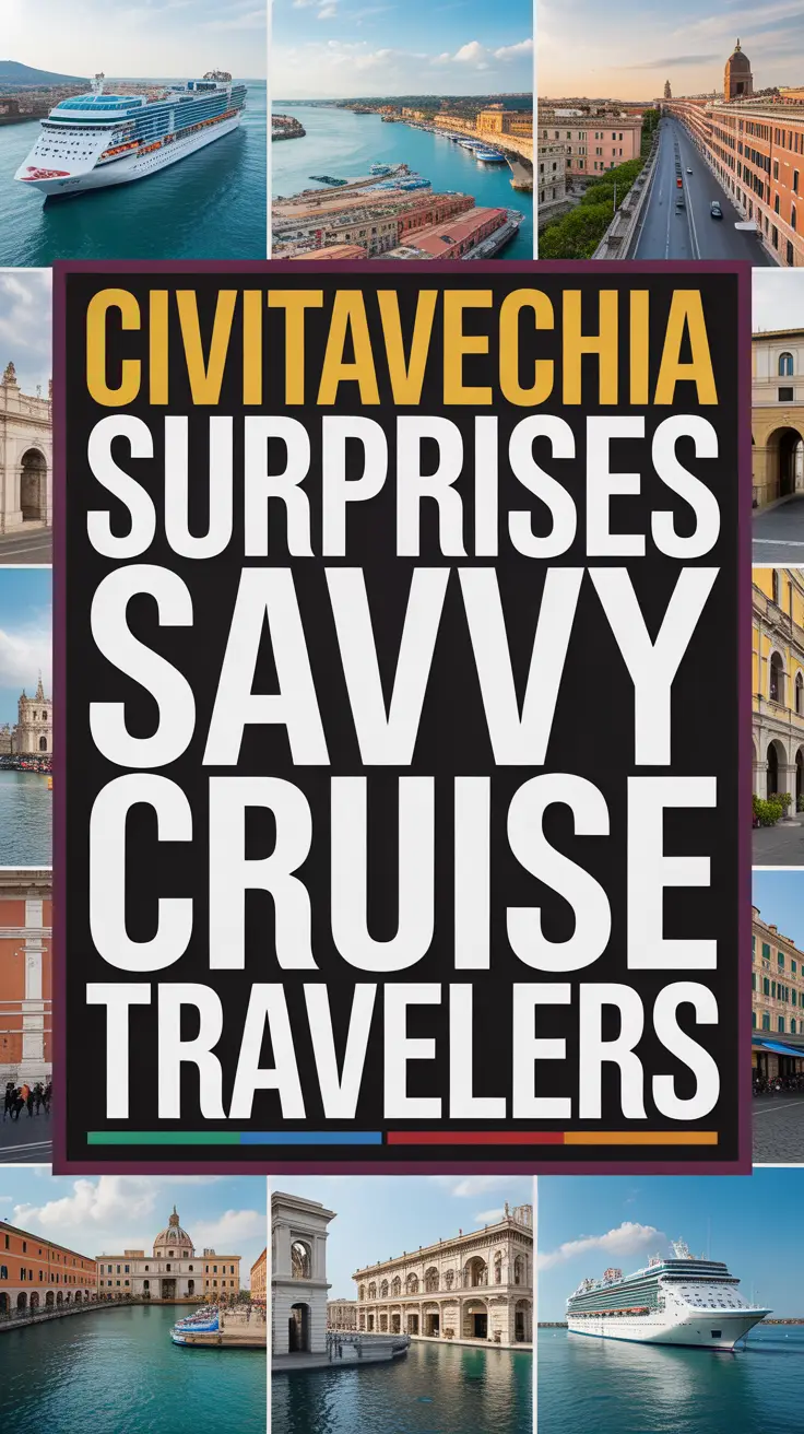 Civitavecchia surprises savvy cruise travelers with bold white text in a dark box over a vibrant image collage.
