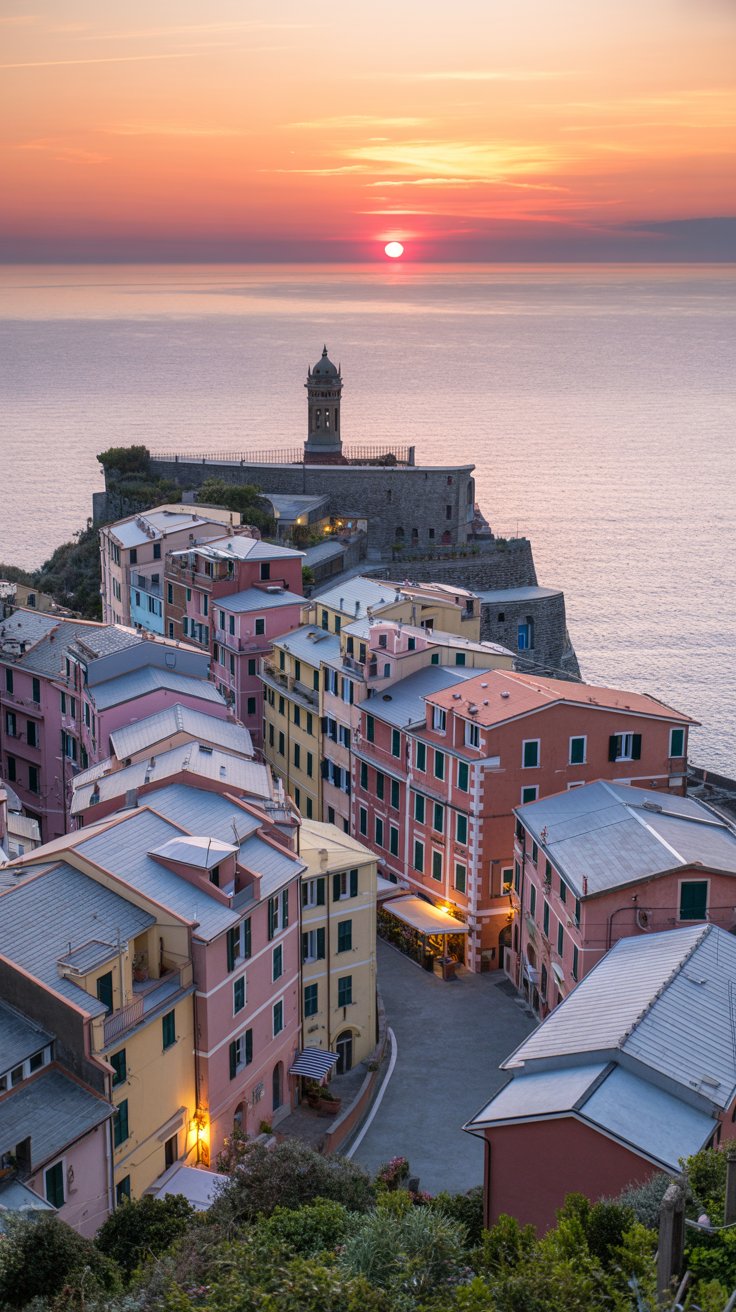 Corniglia’s Santa Maria Belvedere Terrace at sunset