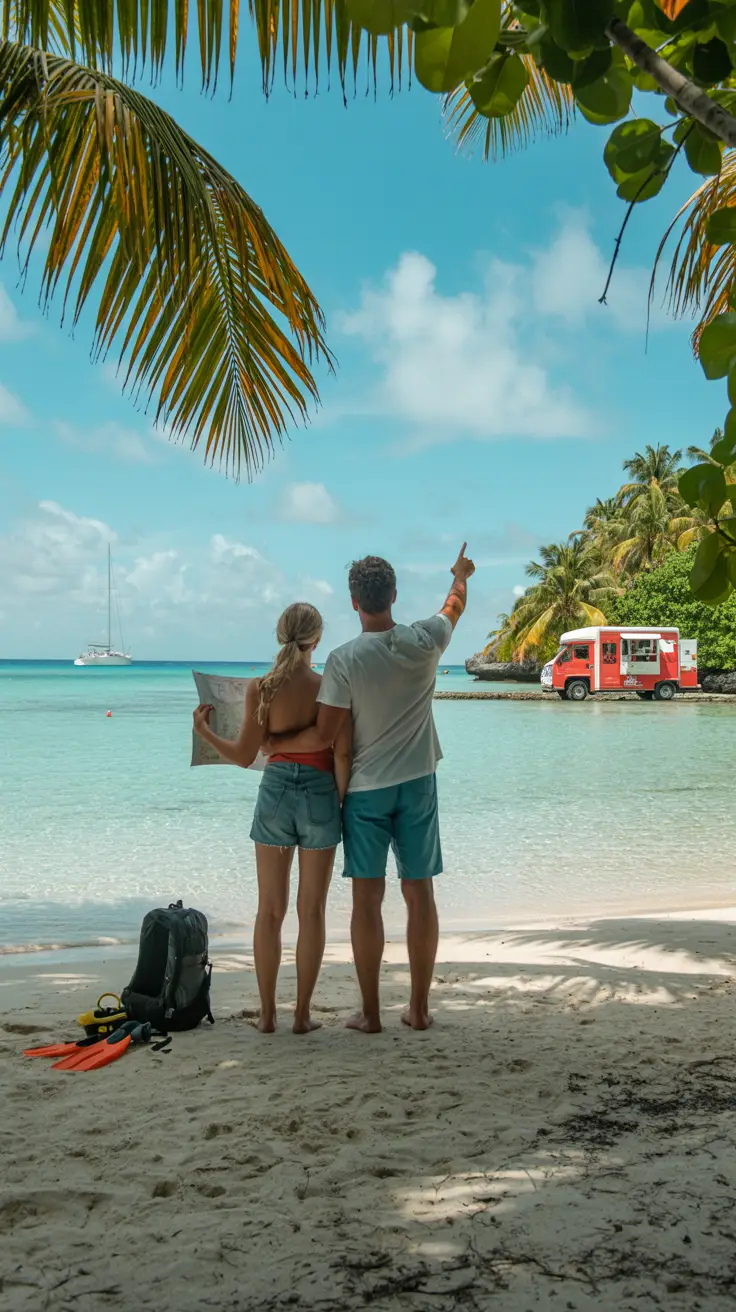A visually striking lifestyle advertisement for Aruba cruises features a panoramic beach scene at sunset with turquoise water gently lapping against a pristine white sand beach. A vibrant, superimposed overlay in bold, modern font reads "8 Aruba Cruise Mistakes to Avoid," positioned diagonally across the image and slightly transparent to allow the sunset colors to subtly bleed through. The composition utilizes a warm, inviting color palette of oranges, pinks, and blues, creating a sense of escape and relaxation while a small, elegant logo for "Aruba Cruises" is subtly placed in the bottom corner. The overall mood is aspirational and informative, enticing potential travelers with the promise of a flawless Caribbean getaway while subtly highlighting potential pitfalls.