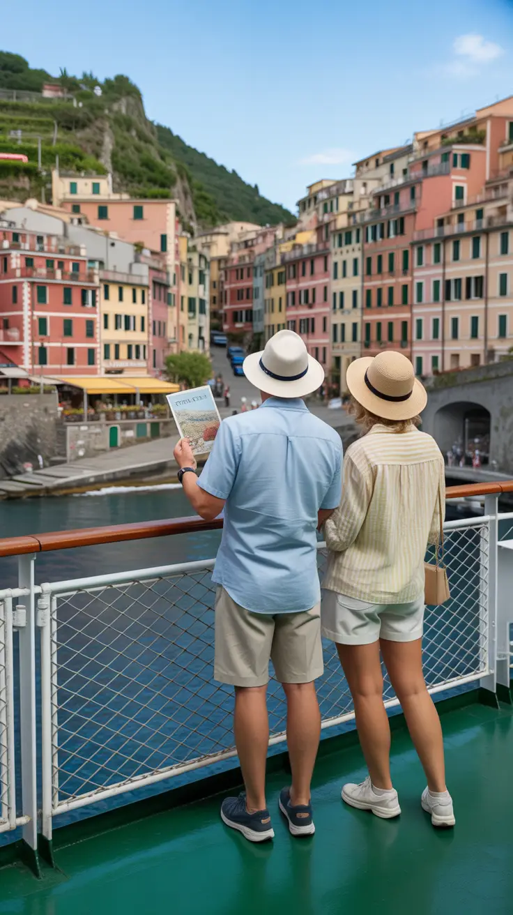 Cinque Terre’s Hidden Villages Revealed — bold white text in a dark box grabs attention, surrounded by a vibrant photo collage of scenic, colorful Italian coastal villages in a realistic style.