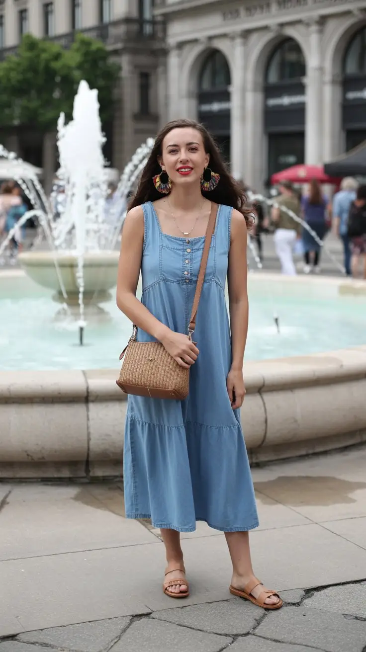 Lightweight Denim Dress + Crossbody Bag - Rome Outfit