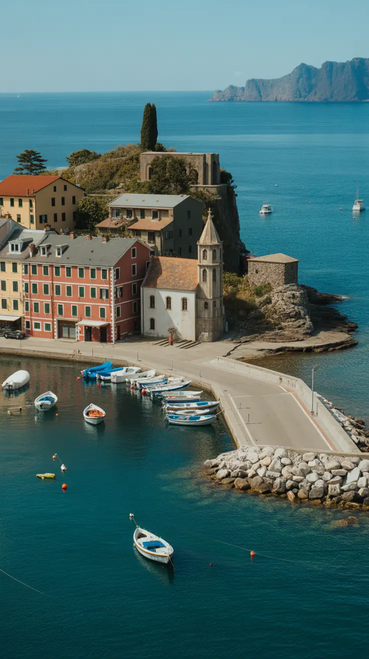 Bold white text reading "Skip Cinque Terre—Explore These Hidden Gems" overlaid in a large dark box, surrounded by a vivid collage of colorful travel photos, designed to immediately draw attention with impactful and distinctive typography.