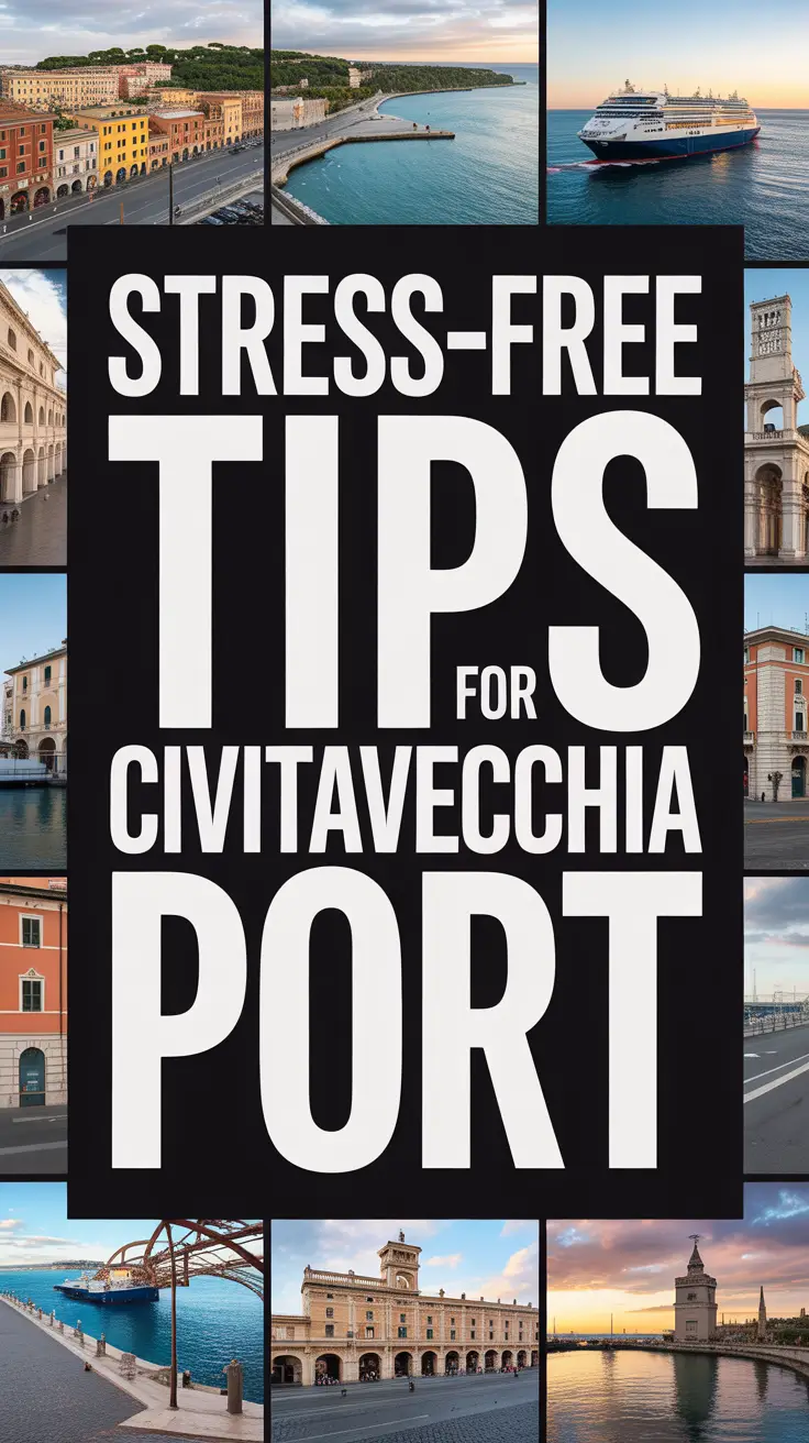Stress-Free Tips for Civitavecchia Port in bold white text over a dark box, surrounded by a vibrant photo collage.