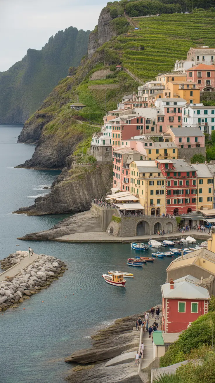 Big text overlay saying: Cinque Terre’s Hidden Villages Revealed. It's designed to immediately grab attention with its thick, distinctive lettering set prominently in a big dark colored box, utilizing a simple yet striking bold white color for the text. Surrounding this eye-catching typography, a collage of vibrant images. Alt Tag: Bold white text reading "Cinque Terre’s Hidden Villages Revealed" in a dark box, surrounded by a vibrant photo collage showcasing the hidden beauty of Cinque Terre's villages.