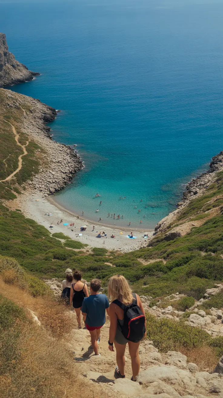 Big text overlay saying "7 Secret Beaches Near La Spezia" in bold white lettering inside a dark box, visually highlighted by a surrounding collage of vibrant, realistic beach photos designed to capture attention.