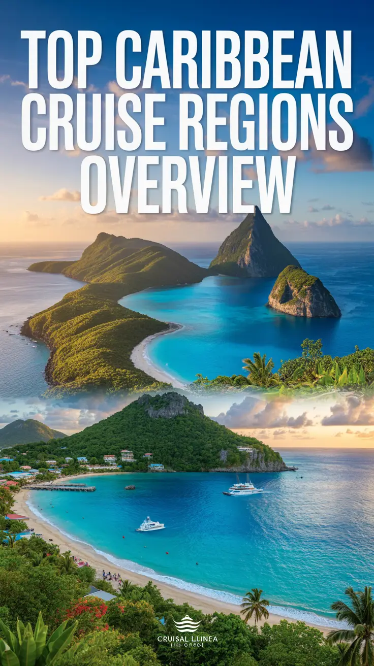 A panoramic collage of stunning Caribbean destinations featuring turquoise waters, white-sand beaches, lush foliage, and iconic landmarks like the Pitons, Barbados coastline, and Dunn’s River Falls under golden sunlight.