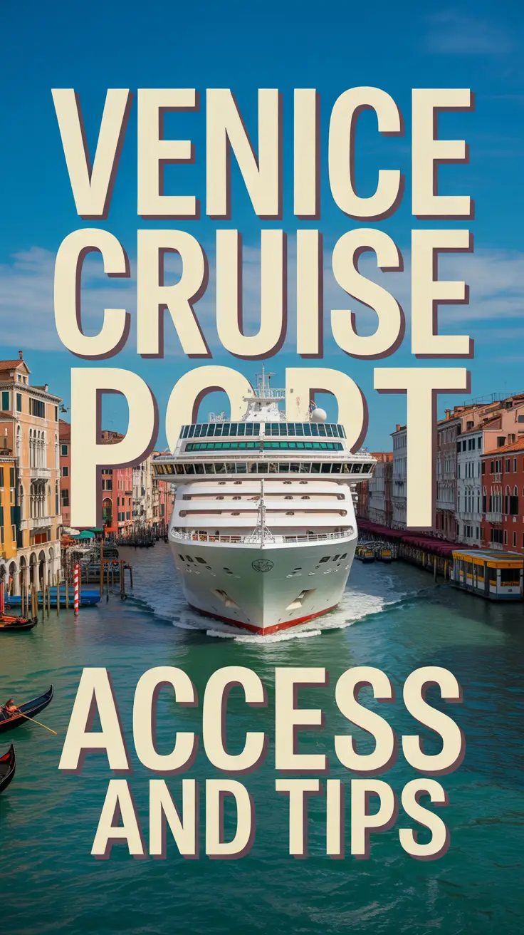A modern cruise ship enters the bustling Venice port with historic architecture, gondolas, and vibrant buildings under a sunny blue sky.