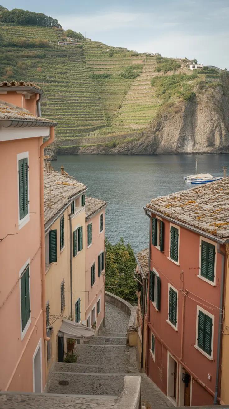 Cinque Terre’s Hidden Villages Revealed in bold white lettering set in a large dark box over a vivid collage of realistic village imagery. Designed to capture attention, the typography is thick and prominent, contrasting strikingly against the colorful background of scenic Italian landscapes.