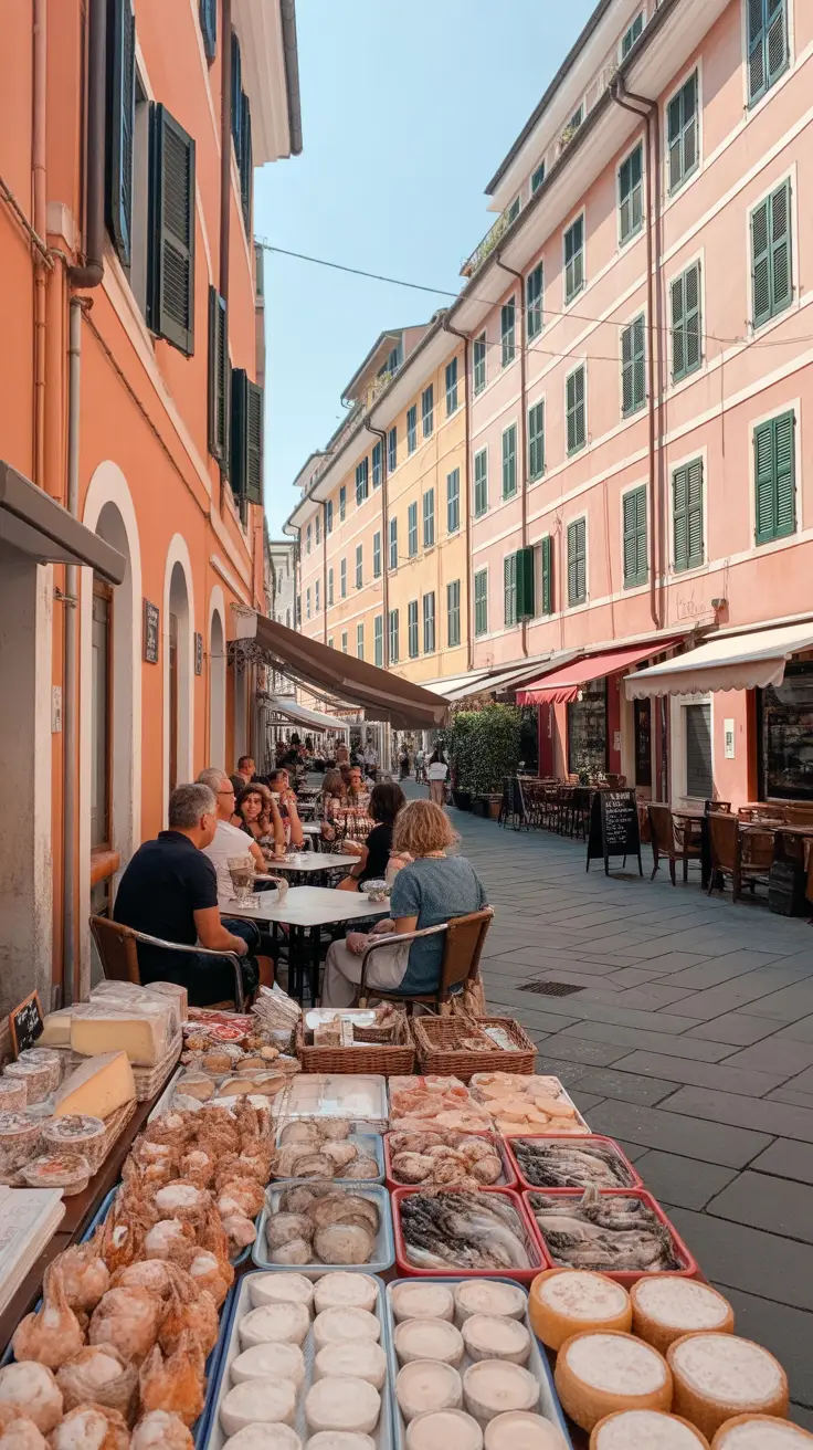 Big text overlay saying: "La Spezia Foods Cruise Ships Hide" in thick, bold white lettering over a dark box, surrounded by a vivid collage of realistic images.