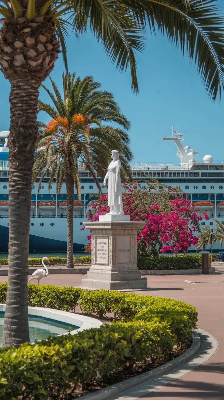 A vibrant lifestyle advertisement showcasing a stunning aerial view of turquoise waters and white-sand beaches in Aruba, with luxurious yachts anchored in the distance. The wide-angle composition captures the golden sunlight over an idyllic paradise, evoking a feeling of adventure and exclusivity with bold, white text reading “8 Aruba Spots Cruise Passengers Miss,” encouraging independent travel beyond typical cruise excursions.