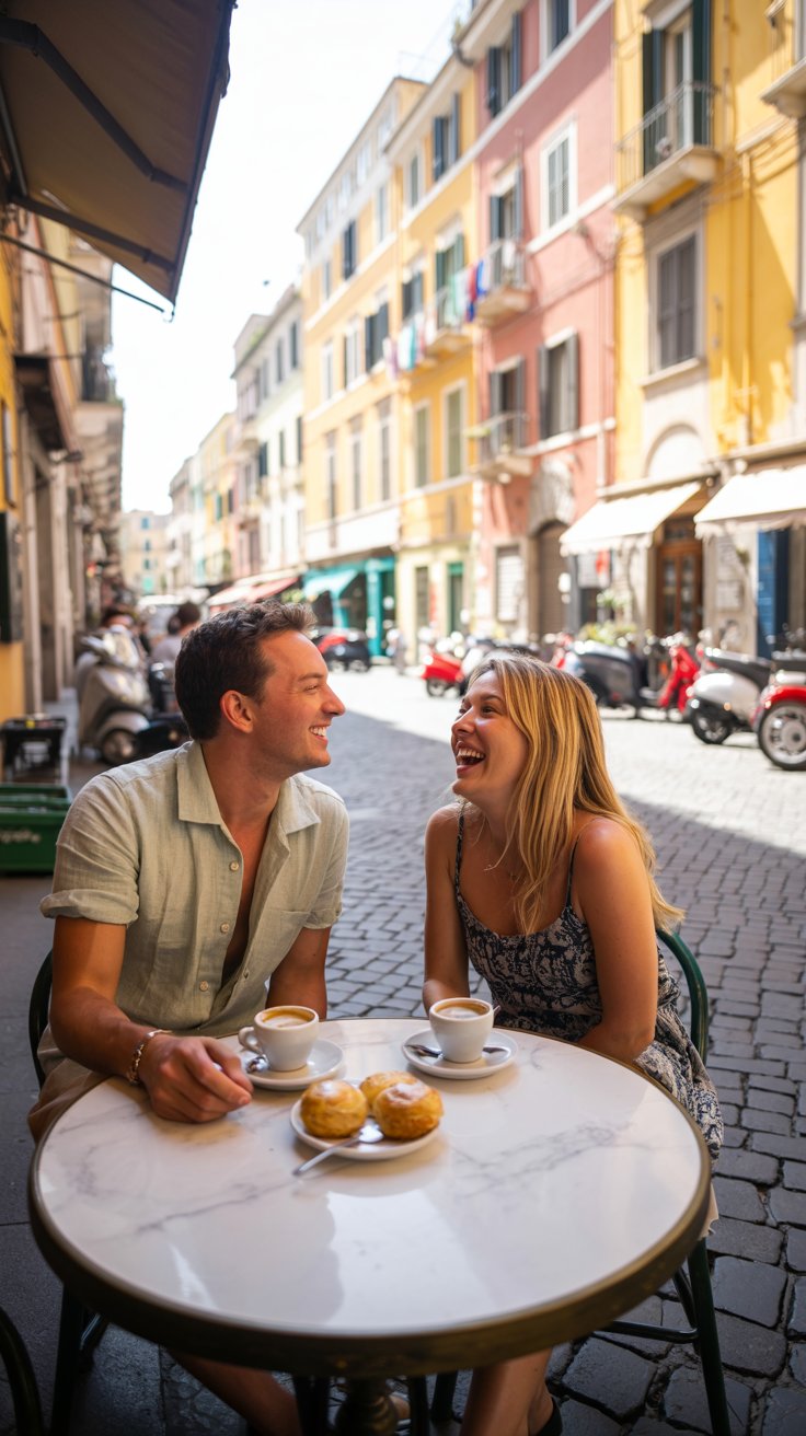Couple enjoying coffee for breakfast in Naples