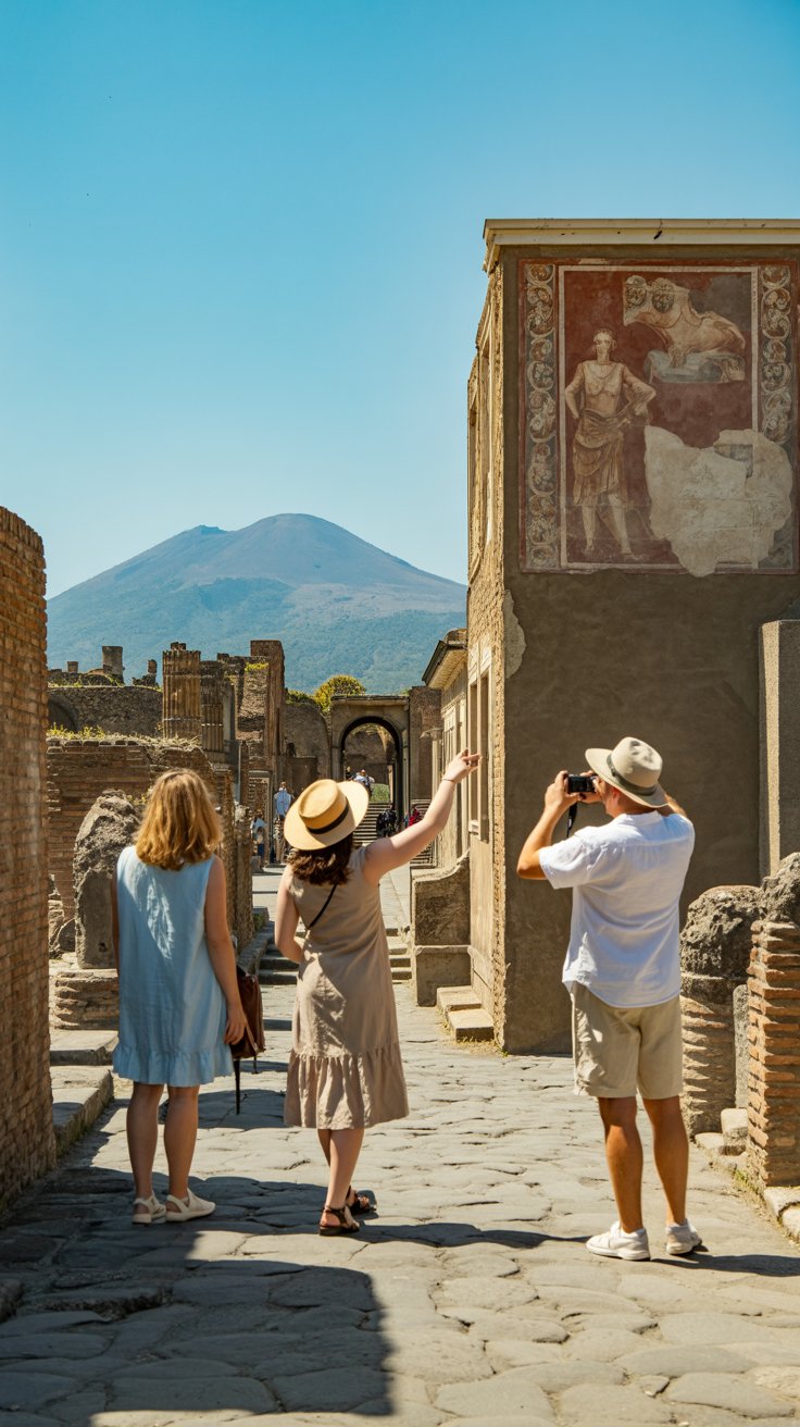 Pompeii Ancient Roman Life Frozen in Time - tourists on a shore excursion from Naples