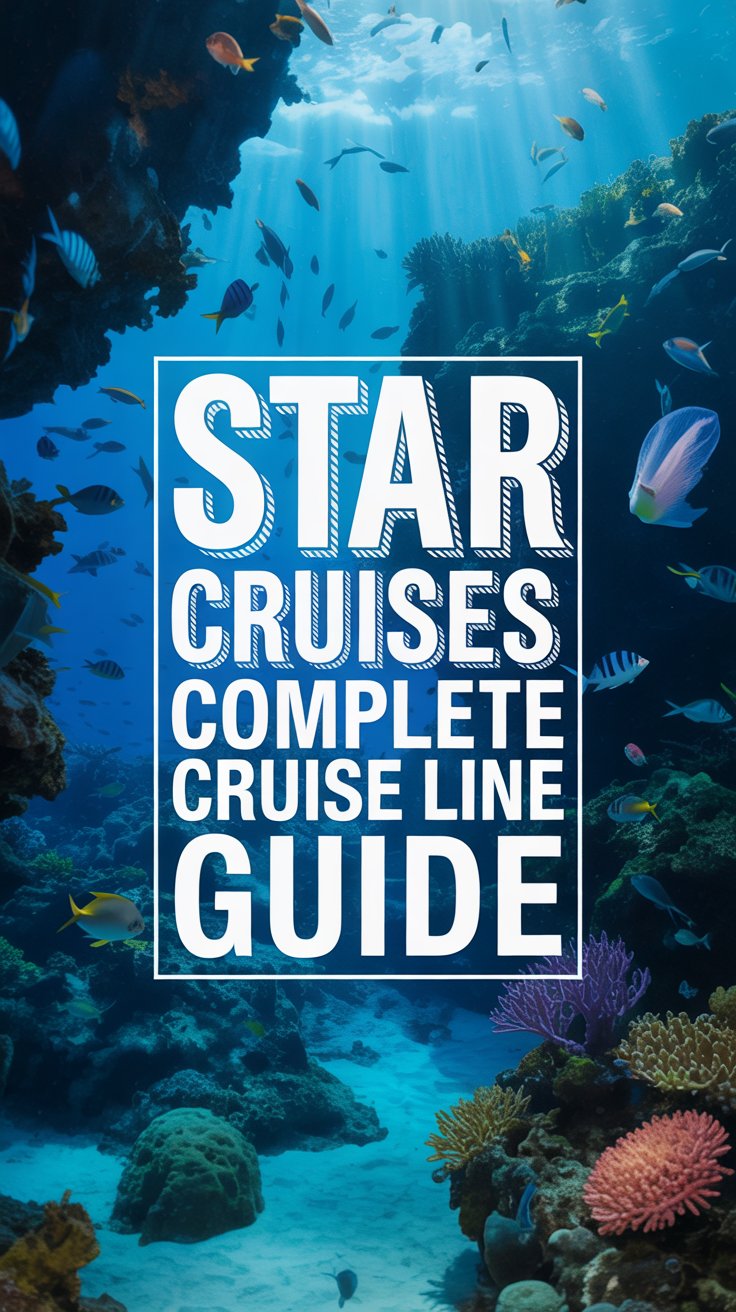 A vibrant travel poster showcasing a dreamlike underwater paradise as the central focus. The poster features a large, ornate box containing the text "Star Dream Cruises: Complete Cruise Line Guide" in bold white lettering, prominently positioned against the underwater scene. Lush coral reefs teeming with colorful fish and glowing jellyfish fill the background, with shafts of sunlight filtering down from the surface above creating an ethereal atmosphere. The overall scene evokes a sense of tranquility and adventure, suggesting a luxurious escape to exotic destinations.