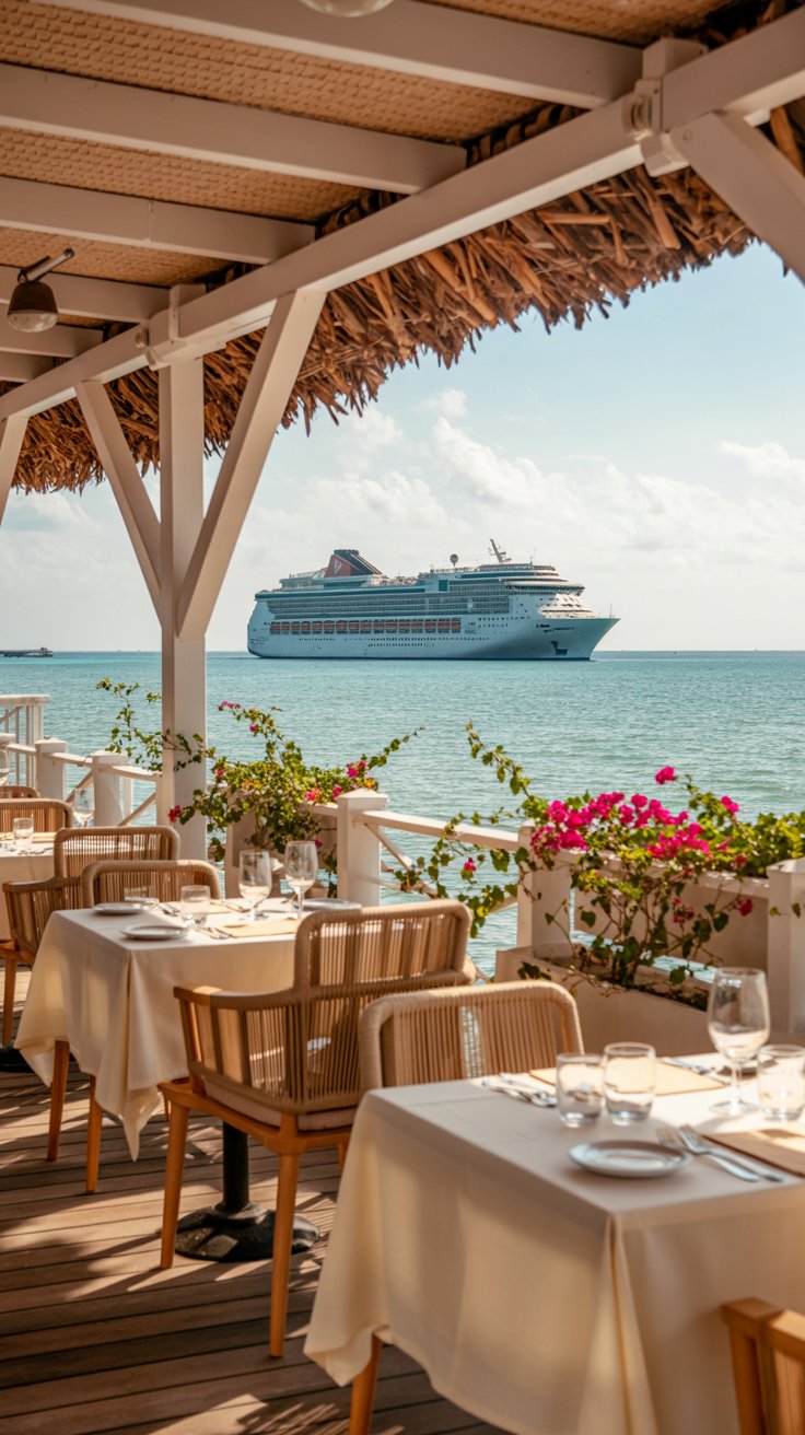 Beachfront restaurant on Ocean Cay in the Caribbean