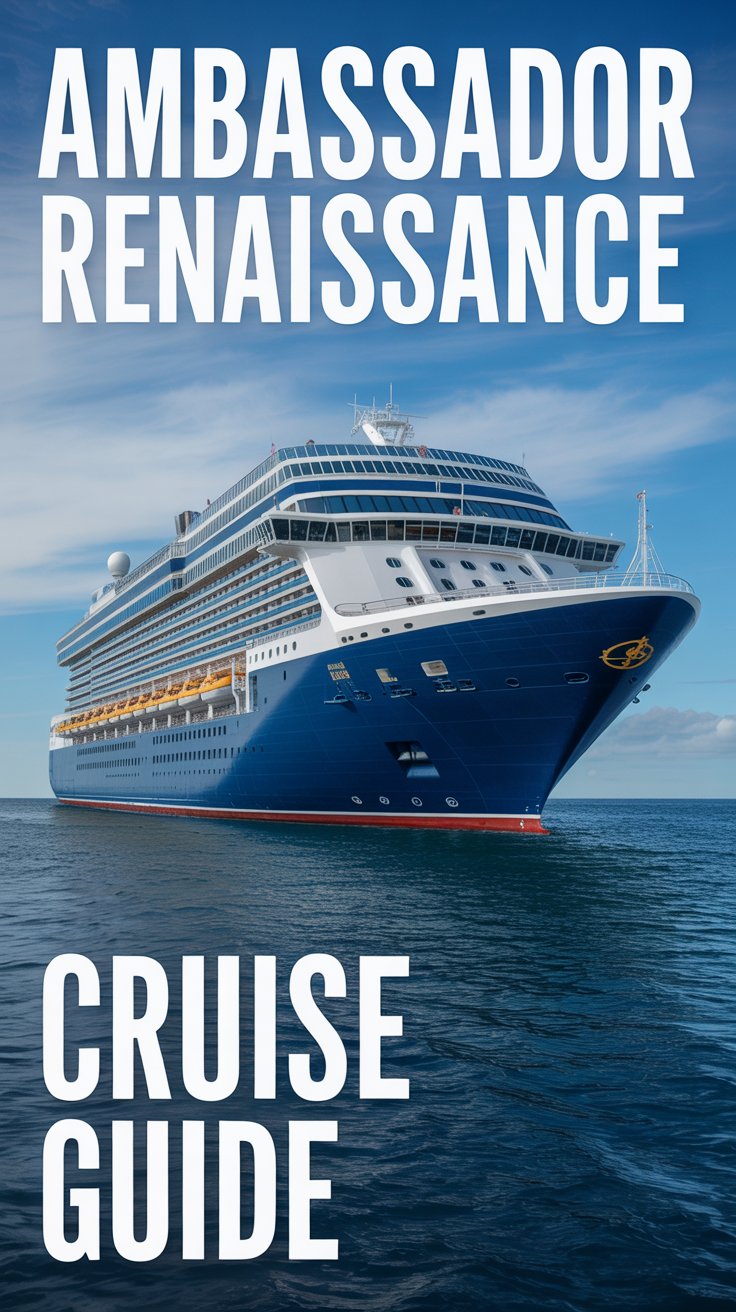 Big text overlay aligned left: Ambassador Renaissance Cruise Guide. Don't put a cruise ship in the background. Don't add any other text. Bright sunny day. Alt Tag: Text overlay aligned to the left reading "Ambassador Renaissance Cruise Guide" against a bright, sunny backdrop with no cruise ship or additional text.